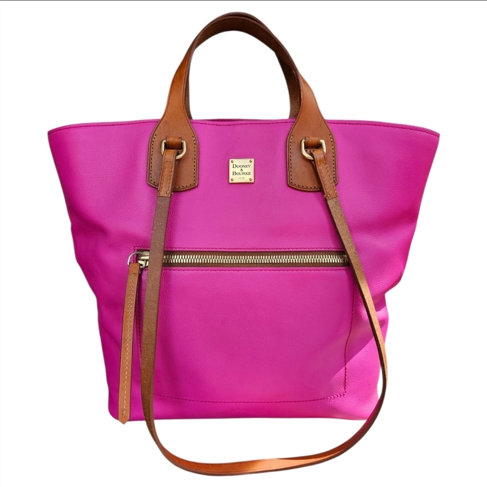 Dooney & Bourke Pink Leather Tote with Tan Handles - GUC